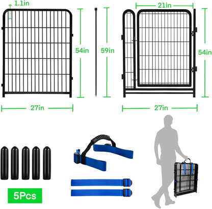 Tall Garden Fences and Borders, 54 in(H) Dog Fences for The Yard, 4 Panels Total 8.9 Ft Long, Gate 21 Inches Wide with Low Sills. Dog Fence Outdoor or Indoor. Fencing for Garden Beds