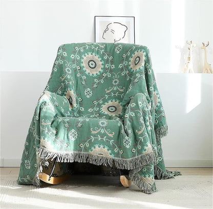 Boho Throw Blanket for Chair Couch Bed 90''x 98'', 100% Cotton Quilt Floral Mexican Blanket Muslin Gauze Blankets Super Soft Lightweight Versatile KnitWoven Bed Blanket for Home Decor