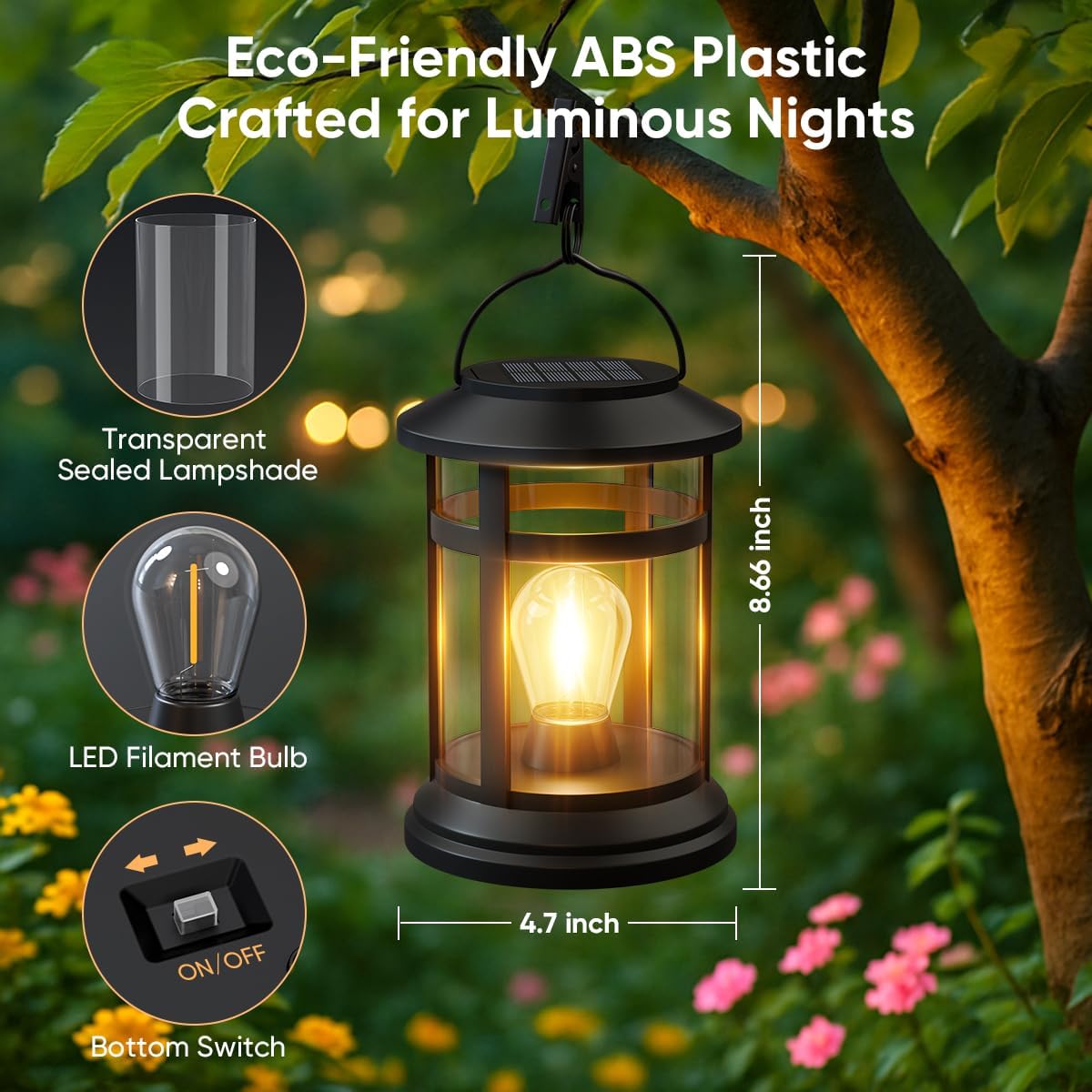 Solar Lanterns Outdoor Waterproof: 2 Pack Hanging Solar Lights for Outside Patio Porch Garden Tabletop Decor - Bright LED Warm White Solar Powered Lighting - 2025 Gardening Lovers Mom Gifts