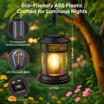 Solar Lanterns Outdoor Waterproof: 2 Pack Hanging Solar Lights for Outside Patio Porch Garden Tabletop Decor - Bright LED Warm White Solar Powered Lighting - 2025 Gardening Lovers Mom Gifts