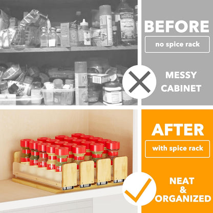 SpaceAid Bamboo Pull Out Spice Rack Organizer for Cabinet, Heavy Duty Slide Out Seasoning Kitchen Pantry Sliding Vertical Organization, 10.1" Wide, 4 Drawers(2" Wide), 1-Tier, Natural