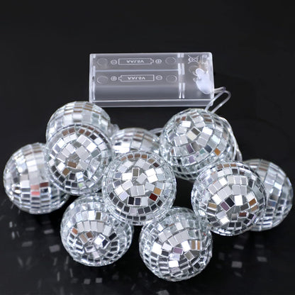 Zhanmai 30 LED Disco Ball String Lights Decor Lighted Mini Mirror Disco Balls Ornaments for 70s 80s Party Supplies Club(1.97 Inch Ball,Silver)