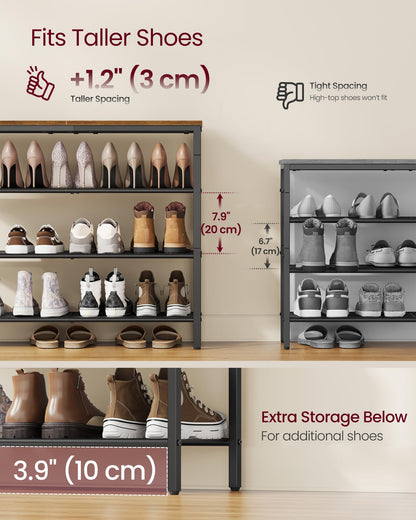 VASAGLE 4-Tier Shoe Rack, Large Shoe Storage Organizer for Closet, Entryway, 15-20 Pairs, with 3