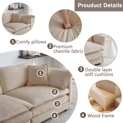 Sectional Sofa 4 Seater with Movable 1 Ottoman,Oversized Modular Couch Deep Seat (Light Coffee, 146.5 inch-L)