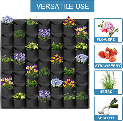 49 Pockets Hanging Planter Bags, Hanging Vertical Wall Mounted Plant Planting Grow Bags, Herb Garden Planter Outdoor Indoor Growing Bag, Gardening Vertical Greening Flower Container(1m×1m, Black)