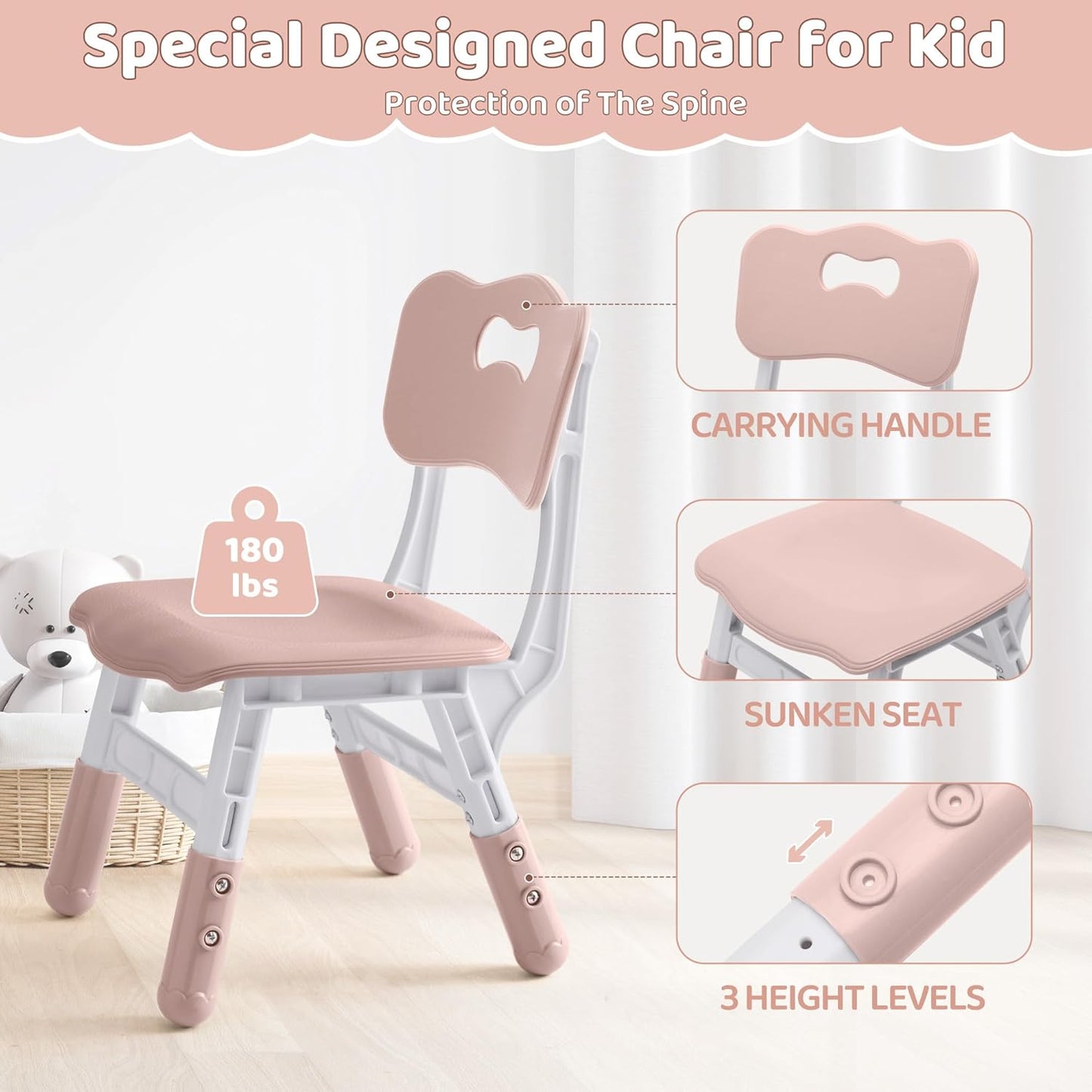Kids Table and 2 Chairs Set, Height Adjustable (17.7"-26.1") Toddler Table and Chair Set, Multi-Activity Table with Graffiti Desktop, Children’s Table and Chairs for Classroom, Home & Daycare