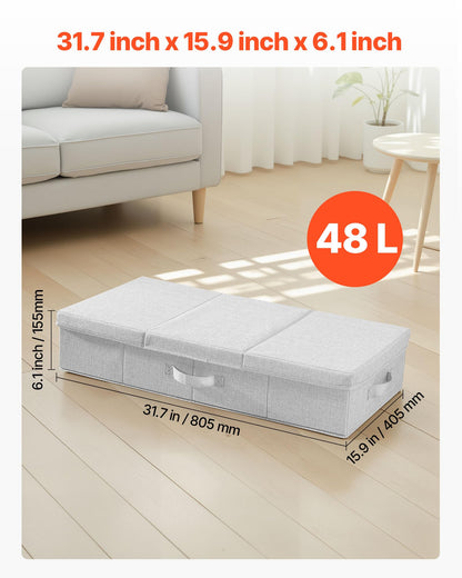 VEVOR Under Bed Storage with Lids, 31.7 x 15.9 x 6.1 Inch, 48L Large Underbed Clothes Storage