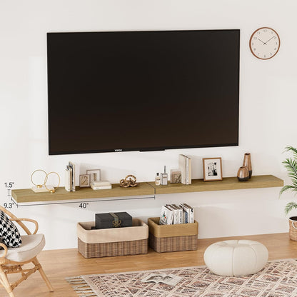 Heimlove 40 Inches Floating Shelves for Wall,9.3" Deep Oak Long Floating Shelves Set of 2,Large Display & Storage Shelf,Wall Shelf for Bathroom Bedroom Living Room Kitchen Office