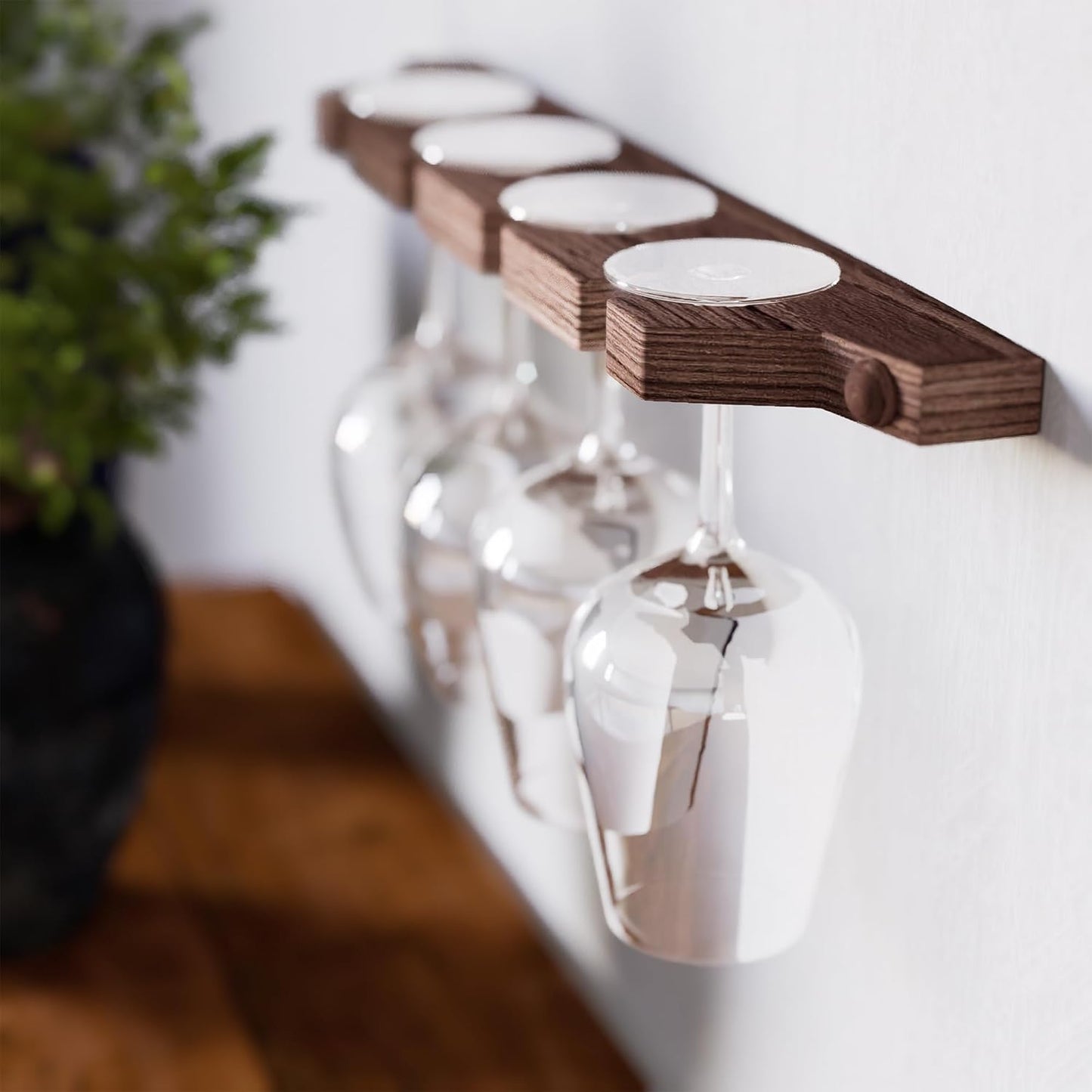 Rustic State Suvla Wall Mounted Wood Stemware Rack Hanging Shelf Glassware Holder Bar Organizer with 8 Wine Glass Storage 17 Inch Long Walnut