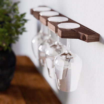 Rustic State Suvla Wall Mounted Wood Stemware Rack Hanging Shelf Glassware Holder Bar Organizer with 8 Wine Glass Storage 17 Inch Long Walnut