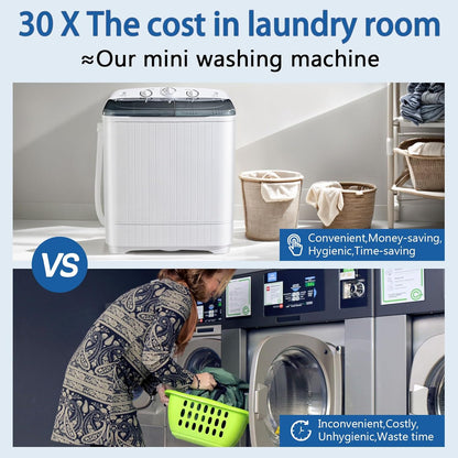 Portable Mini Twin Tub 32lbs Washing Machine With Drying Rack& 10 Hangers, 20lbs Washer & 12lbs Spinner, Small Laundry Washer with Time Control for Camping, Apartments, RV (32lbs)