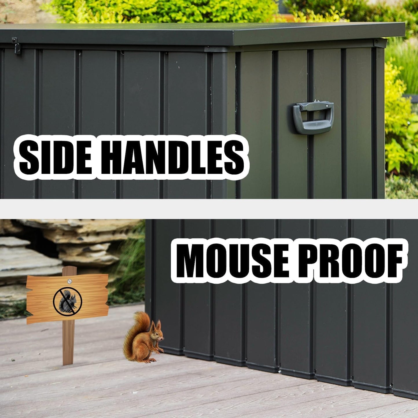 Domi Outdoor Deck Box 100 Gallon, Waterproof Lockable Steel Outdoor Storage Container for Outside Cushions, Garden Tools and Pools Equipment (Gray)