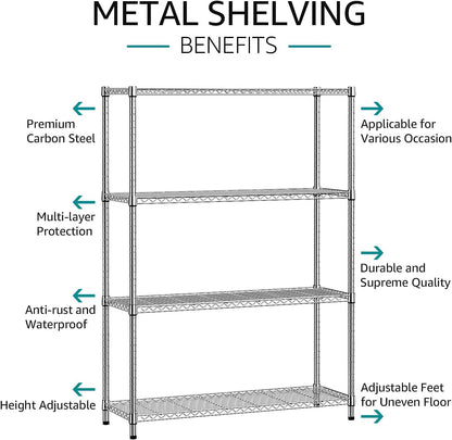 IZEUK 1400 LBS Garage Chrome Shelving Wide Storage Shelves 4 Tier Adjustable Heavy Duty Metal Wire Rack Standing Shelf Unit for Kitchen Office College Dorm Garage Warehouse 15.8" x 45.8"x 59.4"