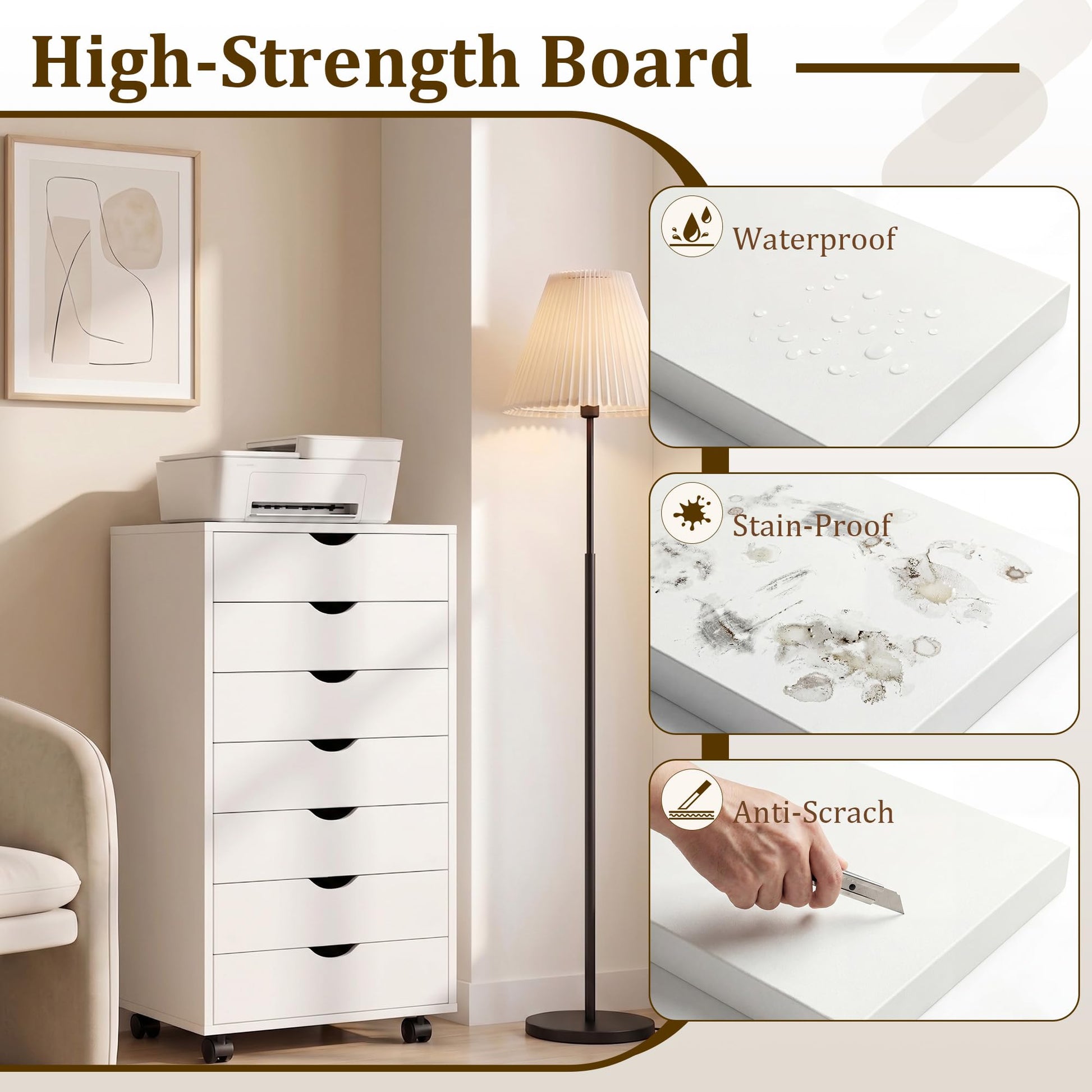 7 Drawer Mobile File Cabinet, Office Storage Cabinet, with Drawers