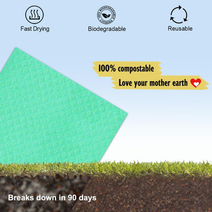 Swedish Dishcloths - 10 Pack Reusable Kitchen Dishcloths - Ultra Absorbent Dish Towels for Washing Dishes - Cellulose Sponge Cloth Cleaning Cloths - Green