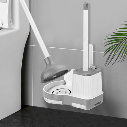 Toilet Brush and Plunger, 3 in 1 Toilet Bowl Brush and Holder with Crevice Cleaning Brush Wall Mounted Household Bathroom Cleaning Tools Combo Set(White-Gray)