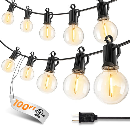 Outdoor-String-Lights-Paio-Lights, 100FT (50FT*2) 50+2 Shatterproof Bulbs Outdoor Patio Lights, IP65 Waterproof Connectable Hanging Outside Light for Backyard, Porch, Deck, Balcony, 2200K