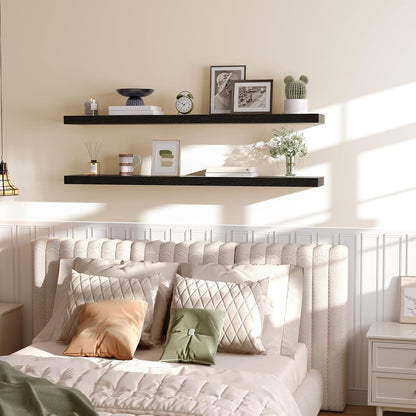 HOOBRO Floating Shelves for Wall, Wall Mounted Shelf Set of 2, 55" Hanging Shelf with Invisible Brackets, for Wall in Bathroom, Bedroom, Toilet, Kitchen, Living Room, Office, Black BK140BJP201