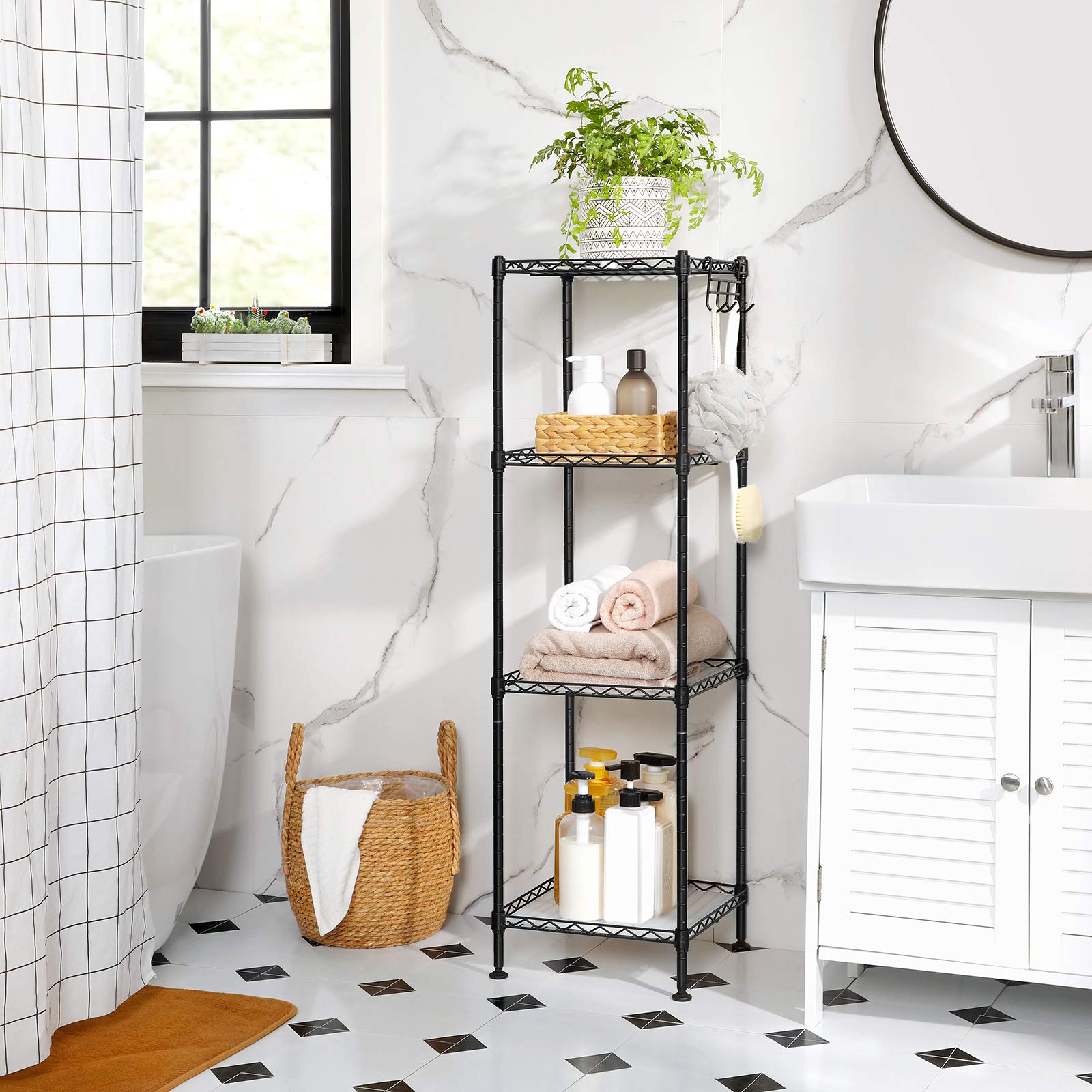 SONGMICS Storage Shelf, Bathroom Shelf for Small Space, 4 Tier