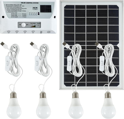 Solar Powered Indoor & Outdoor Pendant Lights with 4 LED Bulbs, Each 5m Cord, Waterproof, 6000mAh Battery for Yards, Gardens, Patios, Camping, RVs & Sheds
