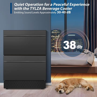 Tylza Under Counter Drawer Fridge 24 Inch, Built-in/Freestanding Beverage Refrigerator for Home and Commercial Use, Stainless Steel Material, Fast Cooling, Low Noise, Black