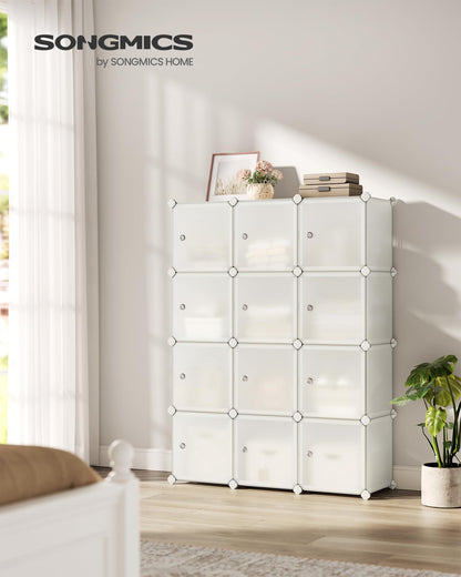 SONGMICS Cube Storage Organizer, Set of 12 Plastic Cubes, Closet Storage Shelves, DIY Plastic
