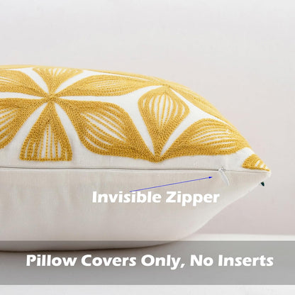HWY 50 Yellow Decorative Throw Pillow Covers 18x18 Inch (1 Piece), Embroidered Cotton Farmhouse Cushion Cover Pillow Case for Sofa Couch Living Room Bed, Fashion Geometric