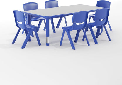EMMA + OLIVER 23.625" W x 47.25" L Blue Plastic Activity Table Set-6 Chairs