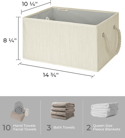 StorageWorks Storage Baskets for Shelves, Foldable Fabric Closet Storage Bins with Handles, Fabric Storage Bins Clothes Organizer, Beige, White & Ivory, 3-Pack, Large