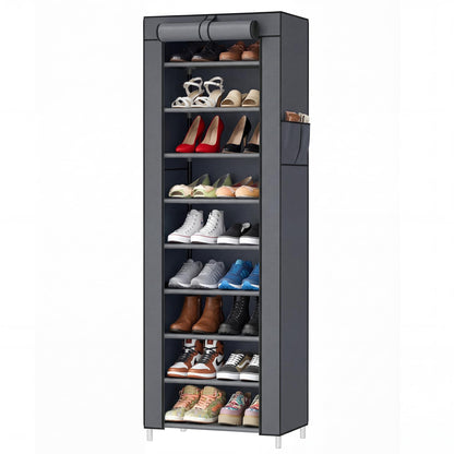 SONGMICS Home Shoe Rack 10-Tier, Tall Narrow Metal Shoe Organizer with Dust Cover, 11.2 x 19.1 x
