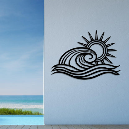 Wita Home Ocean Wave Metal Wall Art, Sun Beach Decor, Coastal Large Wall Sculpture for Home, Indoor/Outdoor Use, Nautical Wall Hanging, Eye-Catching Addition to Living Room (Silver, 40 x 23 inches)