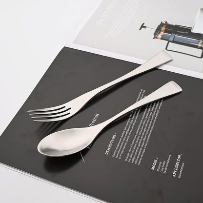 Luxury 304 Stainless Steel Matte Silver Cutlery Flatware Set - Utensil Set Steak Spoons and Forks Knife Silverware Set,Service for 4 (24-Piece)