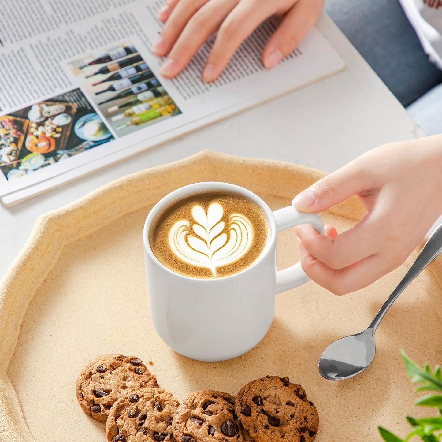 vancasso Porcelain Coffee Mugs Set, 12 oz Ceramic Coffee Cups for Latte Hot Tea Cappuccino Cocoa Milk Cups Set of 6, Dishwasher & Microwave Safe, White