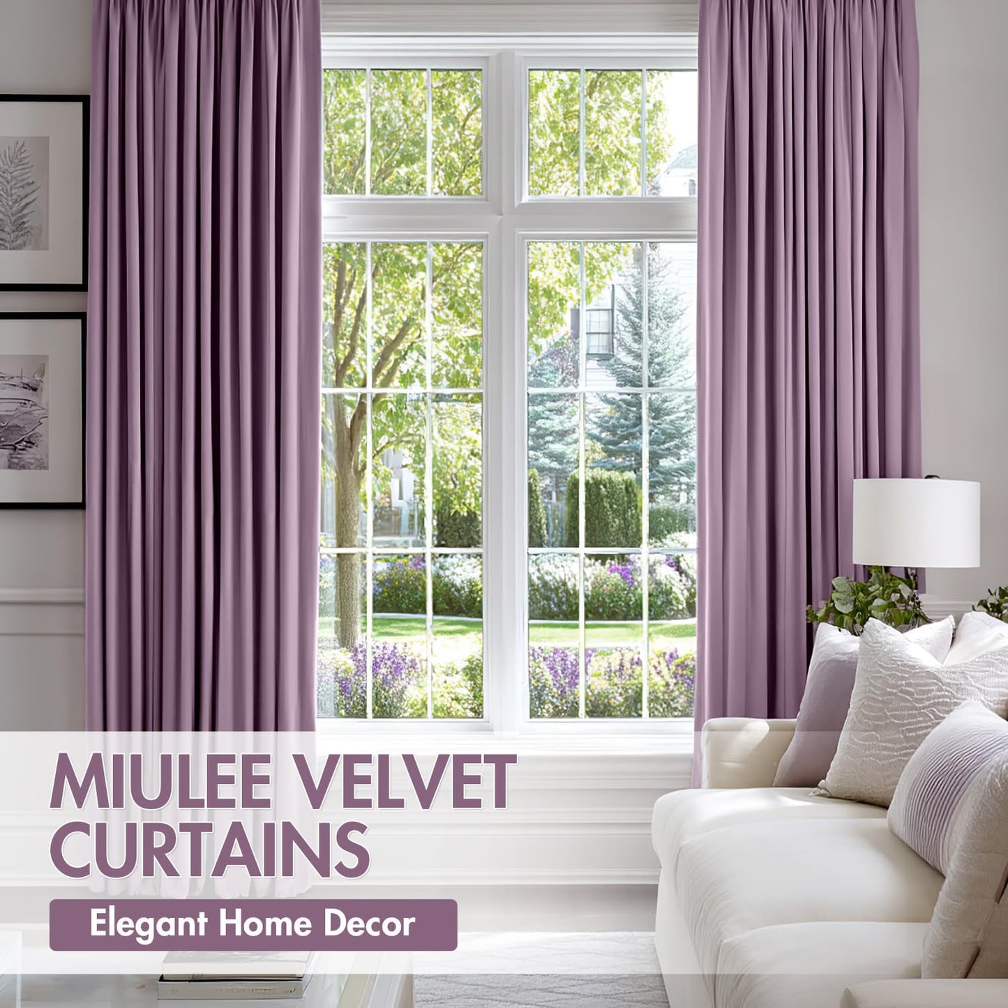 MIULEE Lavender Velvet Curtains Thermal Insulated Blackout Curtain Drapes for Bedroom Living Room Darkening 96 Inches Long Curtains Panels Rod Pocket Set of 2