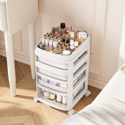 Rolling Cart with 4 Drawers, Clear Plastic Drawer Organizers, Vanity Cart
