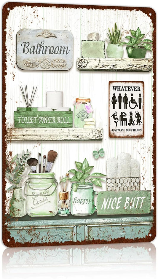 Vintage Farmhouse Bathroom Metal Tin Signs Rustic Flower Country Wall Art Decor 8X12 Inches