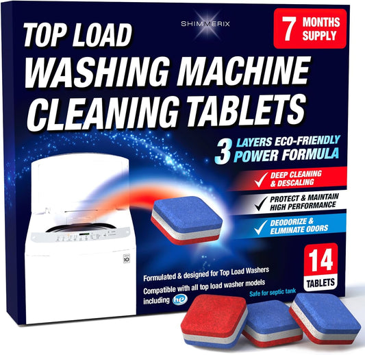 Washing Machine Cleaner Tablets 14 Pack for HE Top Load - Eco Friendly Washer Machine Cleaning