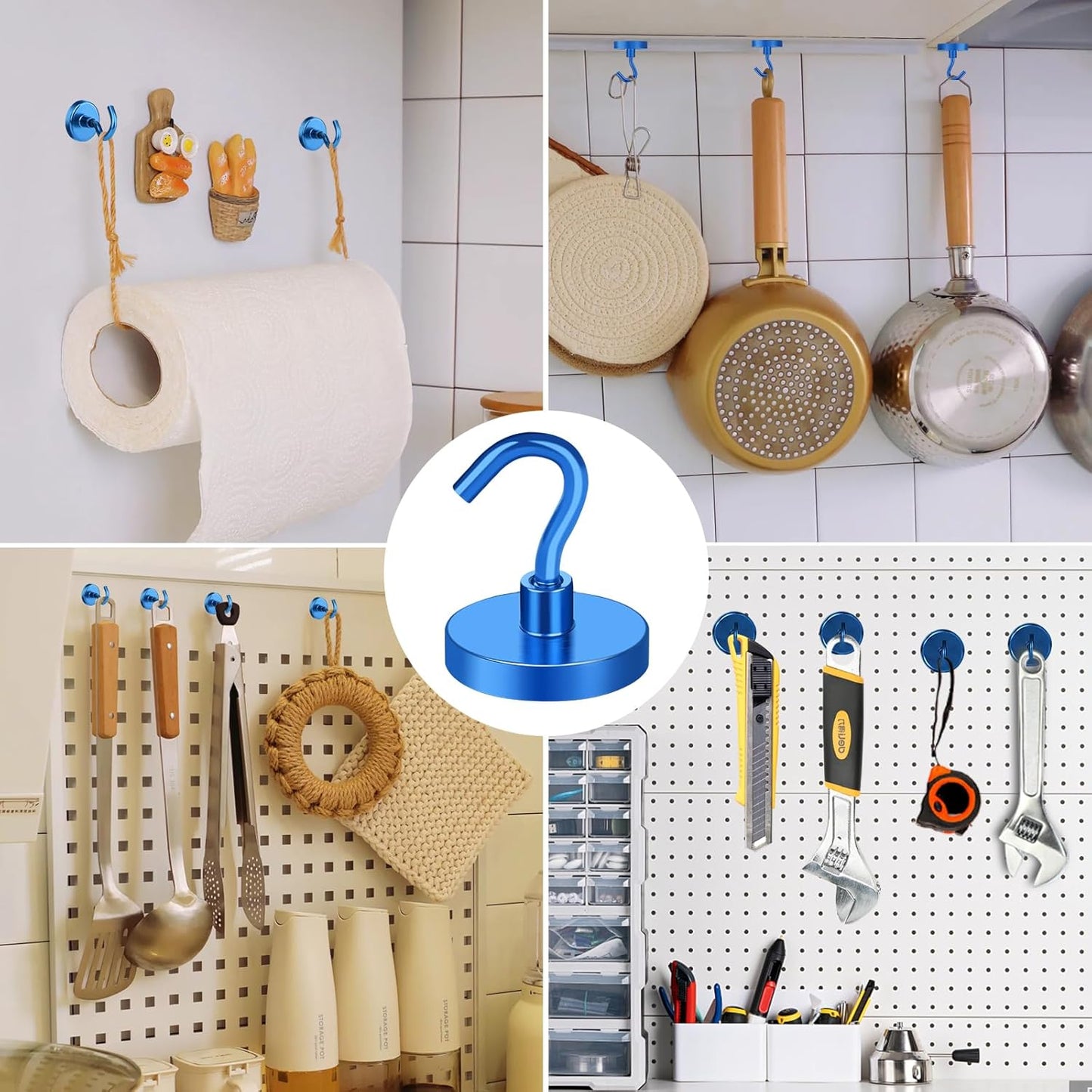 MIKEDE Strong Magnetic Hooks, 110Lbs Heavy Duty Magnetic Hooks for Cruise, Neodymium Earth Magnets with Hooks for Hanging, Super Metal Industrial Magnets for Grill, Storage (Blue,10 Pack)