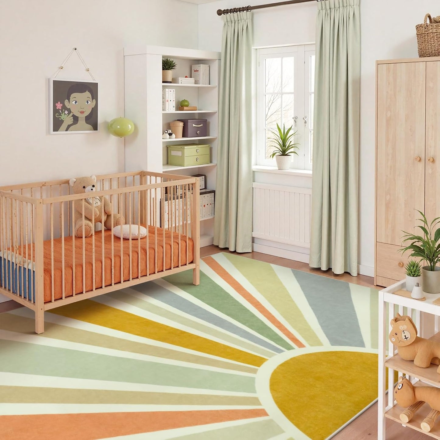 STARUIA Sun 8x10 Washable Area Rugs for Living Room, Non-Slip Backing Large Boho Rainbow Nursery kids Area Rug for Bedroom, Carpet Rug for Dining Guest Room Classroom Office Nursery Kids(Monet,8'x10')