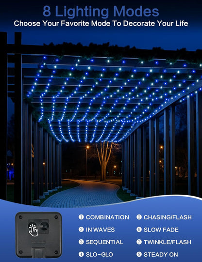 2 Pack Blue and White Solar String Lights Outdoor, 80FT 200 LED Waterproof Silver Wire Fairy Light, 8 Modes Solar Twinkle Light for Christmas Wedding New Year Independence Day Patio Fence Tree Decor