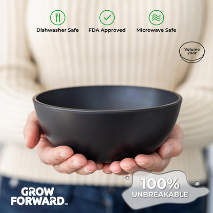 Grow Forward Premium Wheat Straw Bowls - 27oz Microwave Safe Plastic Cereal Bowls Set of 8 for Kitchen, Camping, RV, Dessert, Snack, Soup, Salad, Fruit - Reusable, Unbreakable & BPA Free - Midnight