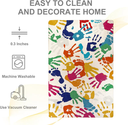 STARUIA Handprints and Footprints Large Kids Rug 5'x7', Washable Colorful Area Rug for Nursery Room, Non-Slip Play Mat Ultra Soft Indoor Carpet for Bedroom Playroom Classroom