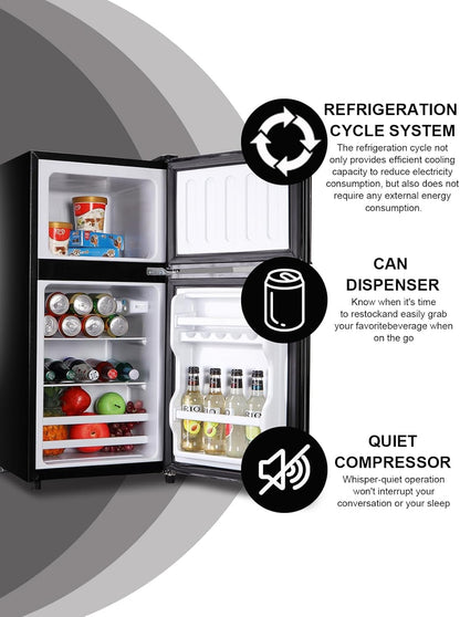 3.5 Cu.Ft Refrigerator 2 Door 7 Level Adjustable Thermostat Control Top-Freezer Refrigerator Lock Fresh Energy Saving Black (KB03-FLS-80-BLACK)