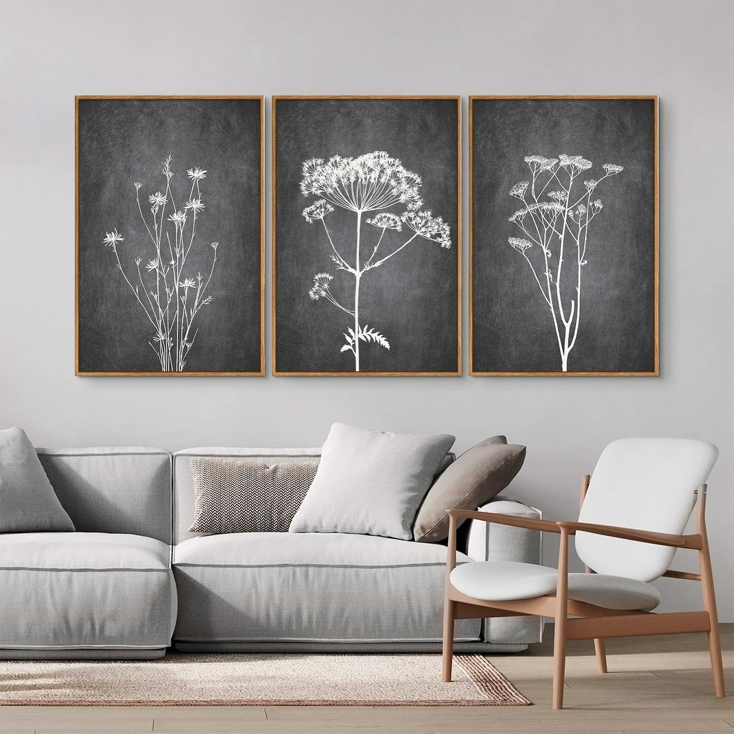 Tinonedraw Black and White Botanical Framed Canvas Wall Art Set, Vintage Floral Wall Decor, Dark Academia Minimalist Plant Art Paintings, Abstract Wildflower Art Print for Living Room Bedroom 16"x24"x3