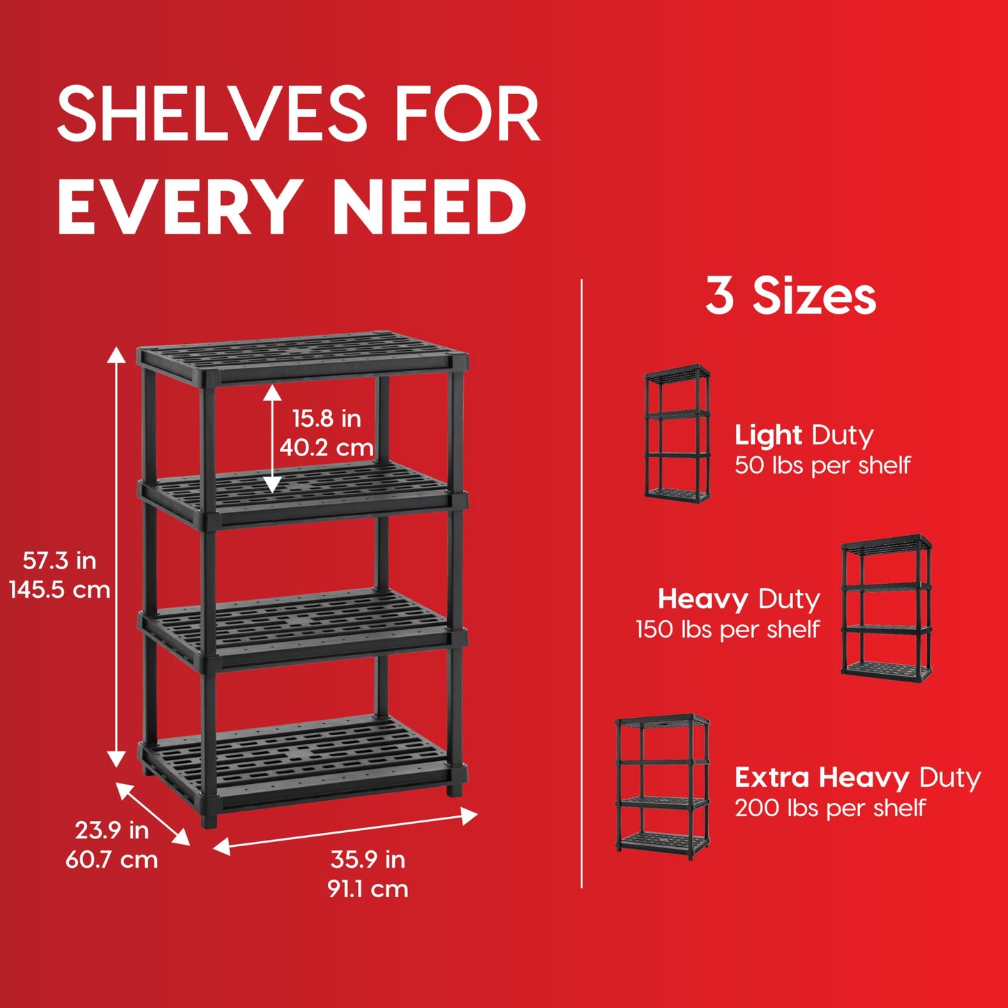 IRIS USA Plastic Storage Shelves |Made in USA| 57"H x 36"W x 24"D - Black