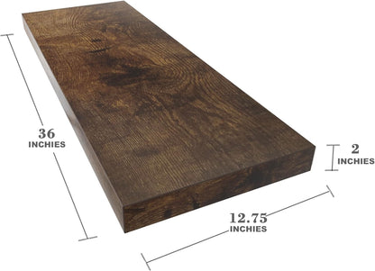 Large Floating Shelves for Wall Set of 3 Wooden Wall Shelves 36 in x 12.75 in x 2 in Room Decor Long Shelf with Invisible Wall Mount Bracket for Bedroom Kitchen Living Room Rustic Brown