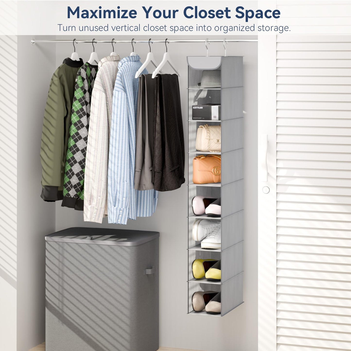 Whitmor Hanging Shoe Organizer, 8 Shelves-Hanging Closet Organizer, Hanging Shoe Rack for Small