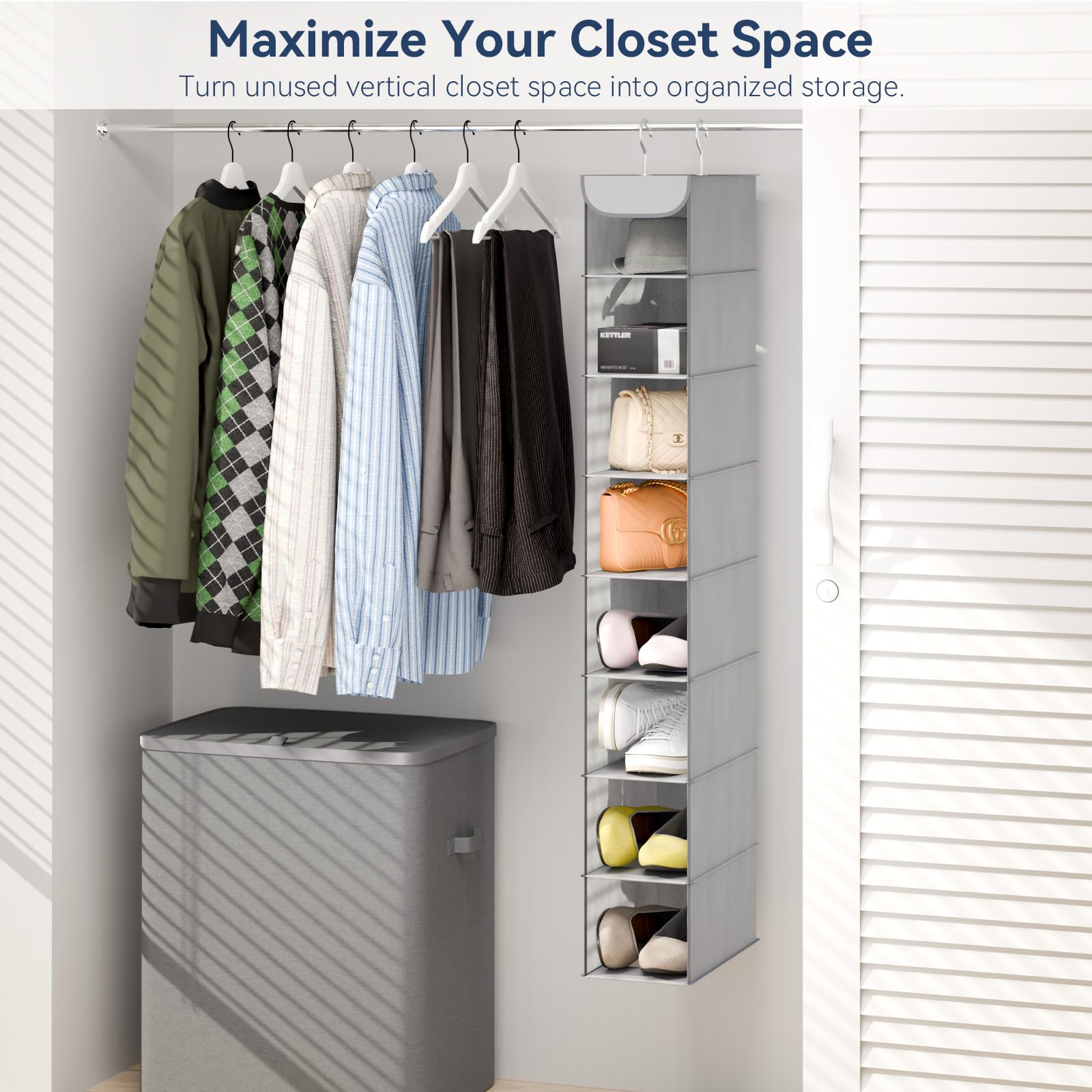 Whitmor Hanging Shoe Organizer, 8 Shelves-Hanging Closet Organizer, Hanging Shoe Rack for Small