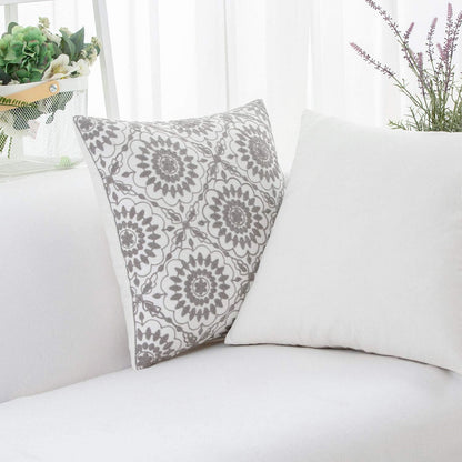 HWY 50 Gray Grey Decorative Throw Pillow Covers 18x18 Inch (1 Piece), Embroidered Cotton Farmhouse Cushion Cover Pillow Case for Sofa Couch Living Room Bed, Little Sunflower