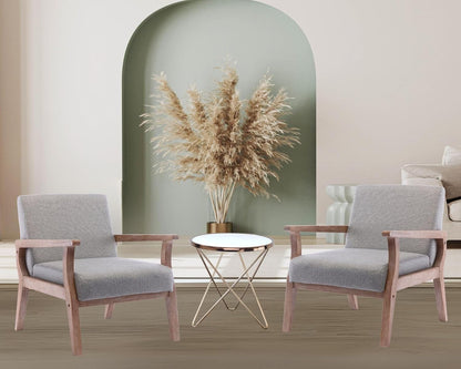 HNY Mid Century Armchair with Hardwood Frames, Linen Upholstered Living Room Chair, for Living Room Bedroom, Light Grey